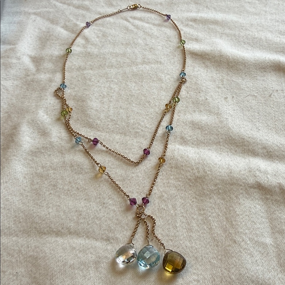 10k Gold Necklace with Multi Colored Gemstones